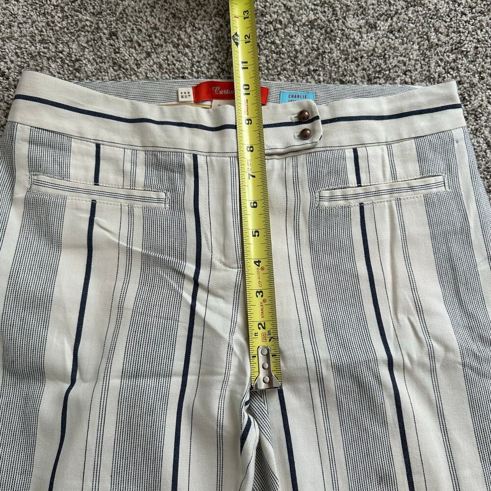Cartonnier Anthropologie cream & navy blue striped Charlie crop flare pants, 6 - Picture 11 of 14